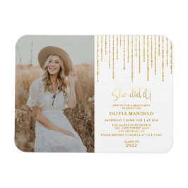 Fotoinbjudan till Trendig Guld Glitter Grad Party Magnet