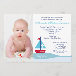 Fotoinbjudan till trendigets segelbåtsbaptism inbjudningar