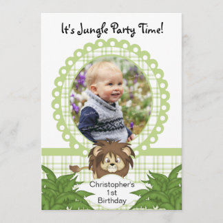 Fotoinbjudan till ungle Animal Lejonare Födelsedag Inbjudningar
