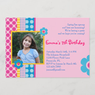 Fotoinbjudan till Vår Flower Girl Birthday Inbjudningar