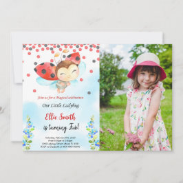 Fotoinbjudan till vatten Färg Ladybug Birthday Bir Inbjudningar