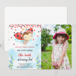 Fotoinbjudan till vatten Färg Ladybug Birthday Bir Inbjudningar