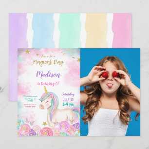 Fotoinbjudan till vatten Färg Unicorn Birthday Fot Inbjudningar