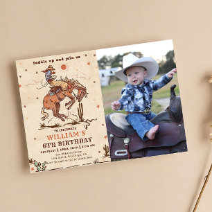 Fotoinbjudan till vilda western Rodeo Cowboy Birth Inbjudningar