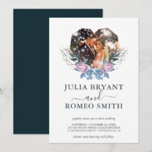 Fotoinbjudan till vinterbröllop - hjärtform