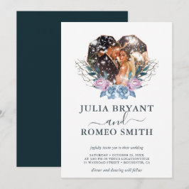 Fotoinbjudan till vinterbröllop - hjärtform inbjudningar