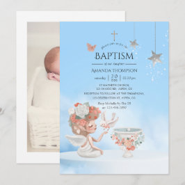 Fotoinbjudan till Watercolor Girl Angel Baptism-fo Inbjudningar