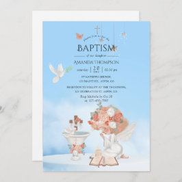 Fotoinbjudan till Watercolor Girl Angel Baptism-fo Inbjudningar