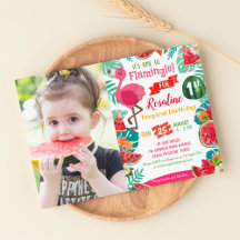 Fotoinbjudan till Watermelon Flamingo Birthday