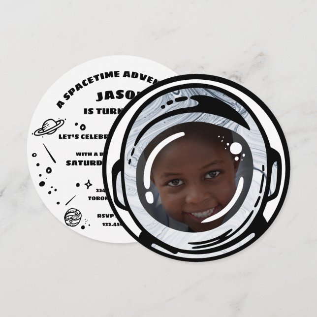 Fotoinbjudningar till rymden Astronaut på födelsed Inbjudningar (Fram/baksida)