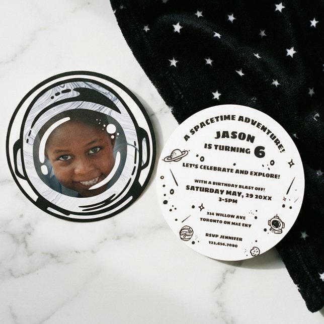 Fotoinbjudningar till rymden Astronaut på födelsed Inbjudningar (Outer Space Astronaut Birthday Photo Invitations)