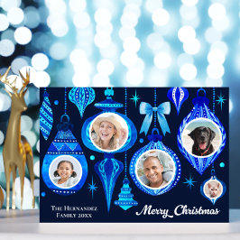 Fotojul Bauble Navy Blue Watercolor Family Julkort