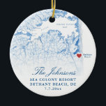 Fotojul för Bethany Beach DE Karta-flottan Bröllop Julgransprydnad Keramik<br><div class="desc">Minneshögtidlighålla ert Bethany Beach, Delaware bröllop med vår elegant marinblå kustornament vid karta personlig vid jul. Med parets bröllop-foto på baksidan, fångar den här keepéen på ett vackert sätt din speciella dags charm. Perfekt för att fira platser som Addy Sea, Sea Colony Resort, Bear Trap Dunes, Bethany Beach Ocean Suites...</div>
