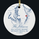 Fotojul för Bethany Beach DE Karta-flottan Bröllop Julgransprydnad Keramik<br><div class="desc">Minneshögtidlighålla ert Bethany Beach, Delaware bröllop med vår elegant marinblå kustornament vid karta personlig vid jul. Med parets bröllop-foto på baksidan, fångar den här keepéen på ett vackert sätt din speciella dags charm. Perfekt för att fira platser som Addy Sea, Sea Colony Resort, Bear Trap Dunes, Bethany Beach Ocean Suites...</div>