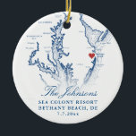 Fotojul för Bethany Beach DE Karta-flottan Bröllop Julgransprydnad Keramik<br><div class="desc">Minneshögtidlighålla ert Bethany Beach, Delaware bröllop med vår elegant marinblå kustornament vid karta personlig vid jul. Med parets bröllop-foto på baksidan, fångar den här keepéen på ett vackert sätt din speciella dags charm. Perfekt för att fira platser som Addy Sea, Sea Colony Resort, Bear Trap Dunes, Bethany Beach Ocean Suites...</div>