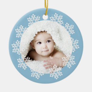 Fotojul för Cute Blue Snowflake Ram Pojke Julgransprydnad Keramik