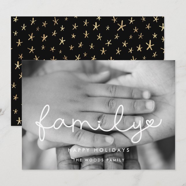 Fotojul för Cute Script-familjen Julkort (Fram/baksida)