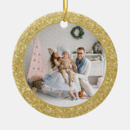 Fotojul för familjen Faux Guld Glitter Julgransprydnad Keramik