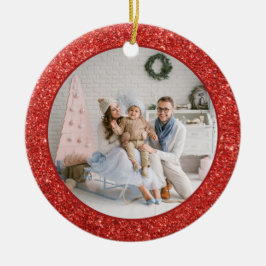 Fotojul för familjen Faux Red Glitter Julgransprydnad Keramik