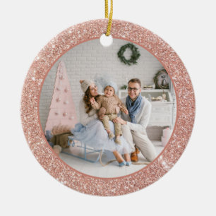 Fotojul för familjen Faux Ro Guld Glitter Julgransprydnad Keramik