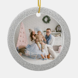 Fotojul för familjen Faux Silver Glitter Julgransprydnad Keramik
