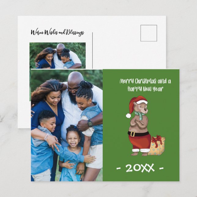 Fotojul för familjen god jul Bear Vykort (Fram/baksida)