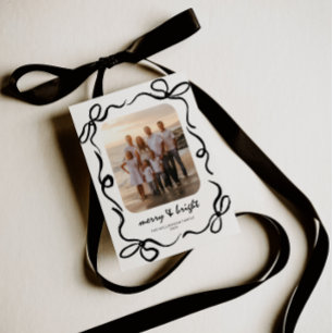 Fotojul för familjen Hand plockade Black Bow Julkort