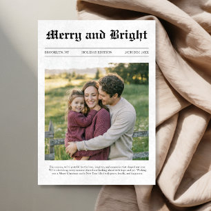 Fotojul för familjen Merry och Bright Newspaper Julkort