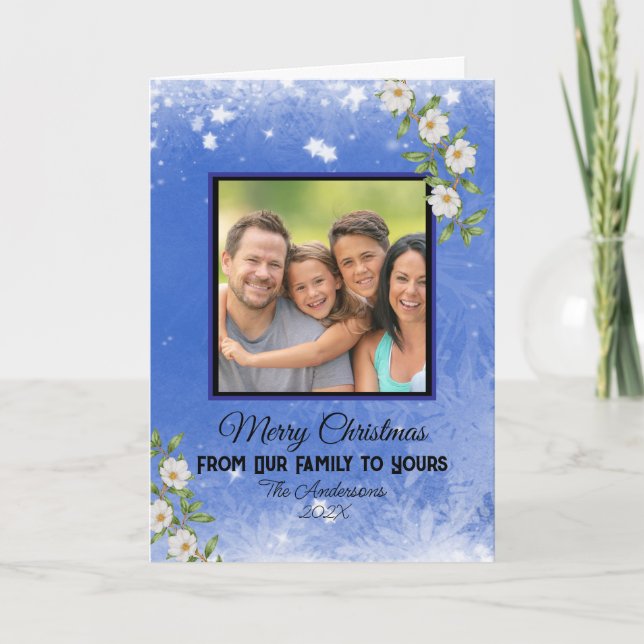 Fotojul för familjen Modern Blue Snöflingor Kort (Framsida)
