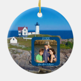 Fotojul för familjen Nubble Lighthouse Julgransprydnad Keramik