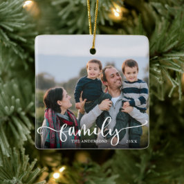 Fotojul för Family Script Calligraphy Julgransprydnad Keramik