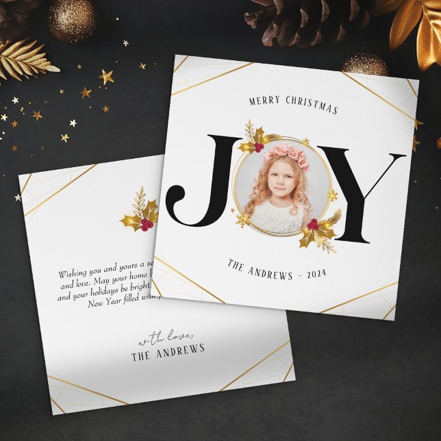 Fotojul för modern geometrisk familj i Guld Julkort (Skapare uppladdad)