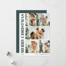 Fotojul för modern Mörk grönt Snyggt-familj Julkort