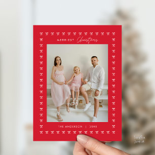 Fotojul för Modern Red Bow Mönster-familjen Vykort
