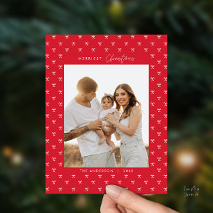Fotojul för Modern Red Bow Mönster-familjen Vykort