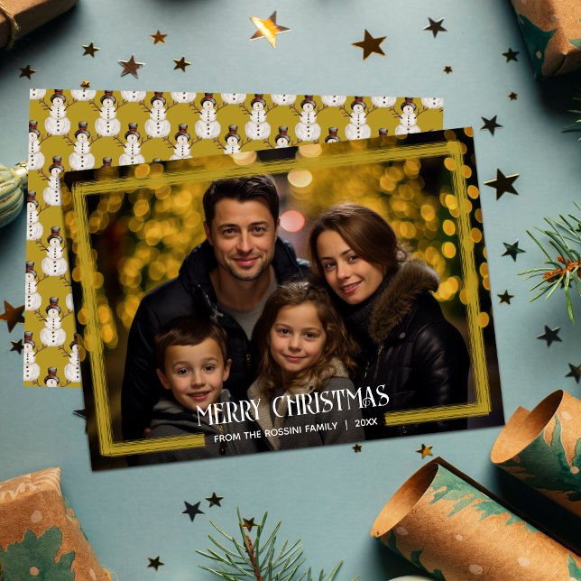 Fotojul i guld Gräns Ram Julkort (Faux Gold Border Family Photo Christmas Card)