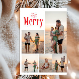Fotojul i Modern Bold Merry Family Julkort