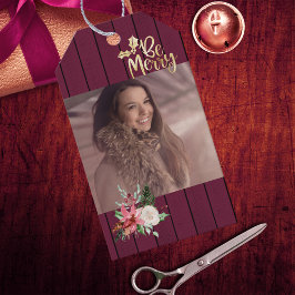 Fotojulen ska vara god Mörk Red Wood Gift-Märkre Presentetikett