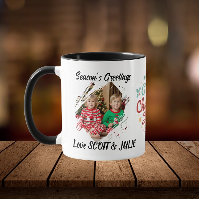 Fotojulfamiljen Personalize Mugg (elegant Keepsake design 2 photos and Christmas in Center.)