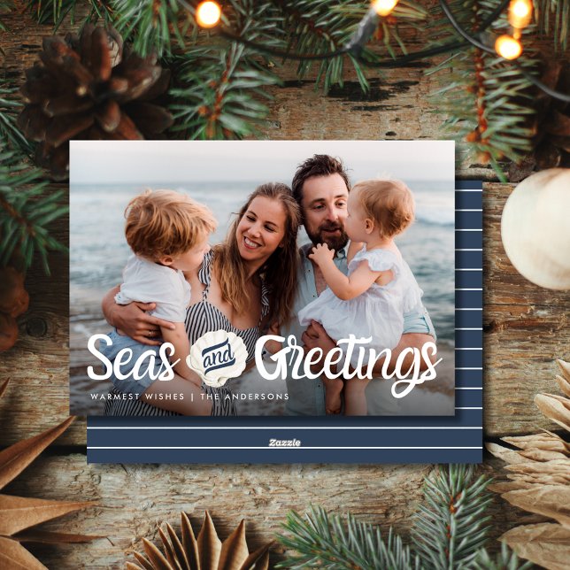 Fotojulkort för familjen Seas & Hälsning Julkort (Seas & Greetings Family Photo Christmas Card)