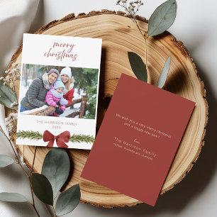 Fotojulkort för Rustic Red Bow-familjen Inbjudningar