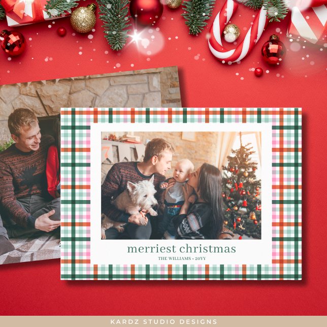 Fotojulkort i modern Ped-familjen Julkort (Front and back of photo card is shown in 5 x 7 inches. Personalize and choose corner and paper.)
