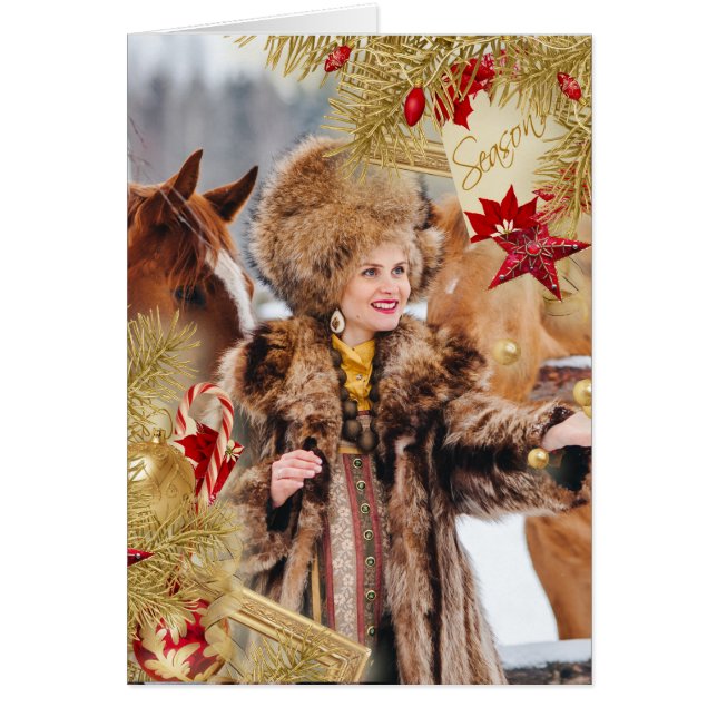 Fotojulkort med Evergreen Overlay Hälsningskort (Framsidan)