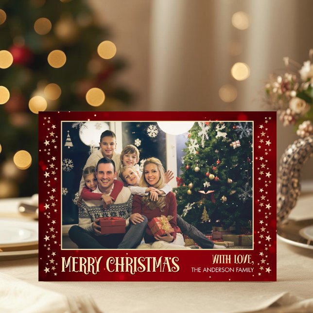 Fotojulkort med Family Bild Red Färg Julkort (Skapare uppladdad)