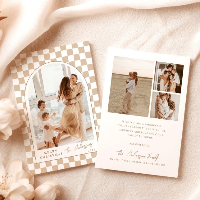 Fotojulkort | Modern Checker-Helgdag Inbjudningar (Skapare uppladdad)