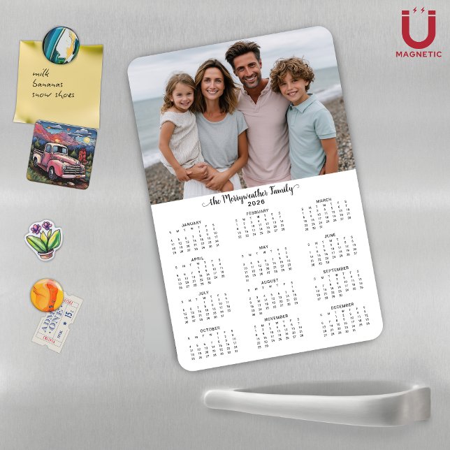 Fotokalender för 2026 med modern Personlig Magnet (2026 Modern Personalized Photo Calendar Magnet)