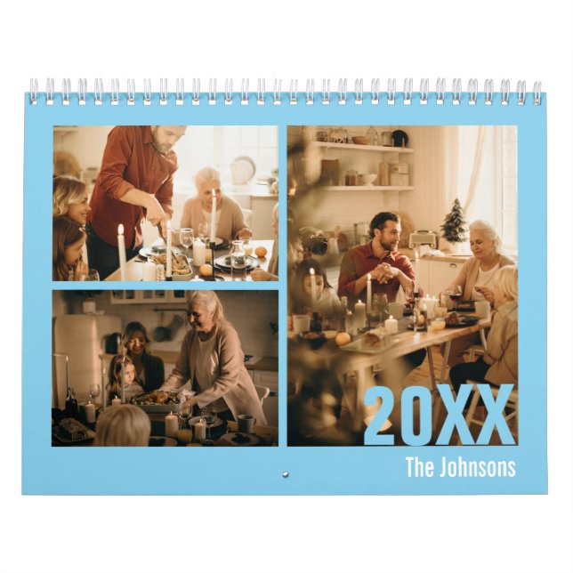 Fotokalender för modern ljusblå familj kalender (Omslag)