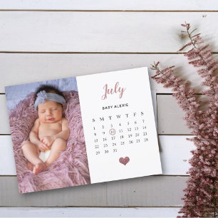 Fotokalender för nyfödd bebis vid glitter meddelande vykort