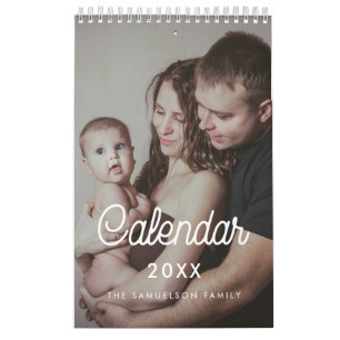 Fotokalender för Retro-skriptfamiljen 2026 Kalender