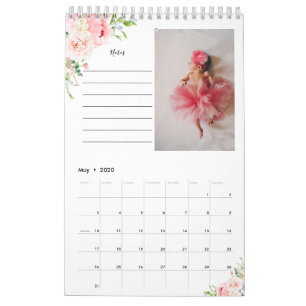 Fotokalender för  Rosa Blommigt med anteckningar Kalender